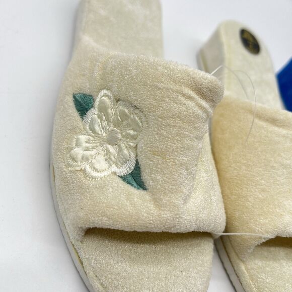 VTG 2 Pairs of 1980s Blue/Cream Terry Cloth Slippers w/Floral Applique NOS-Sz 7 - Picture 5 of 8